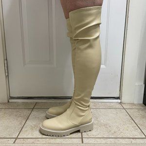 Sarto Studio A Fera Womens Size 7.5 Shoes Cream Over The Knee Lug Sole Boots